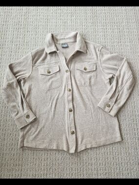 Cozy Button-Up Shirt Jacket in Taupe